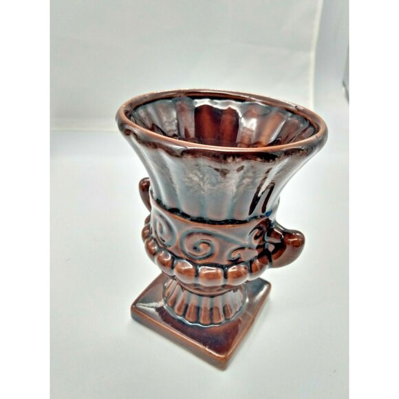 Vintage Beauceware Quebec Canada Glazed Clay Footed Urn Vase 5 7/8" Tall - Picture 2 of 10